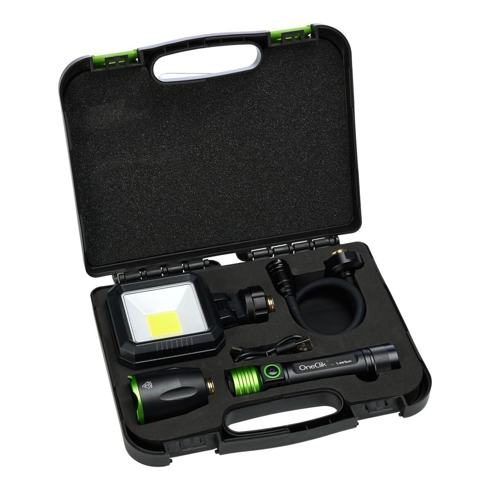 OneClik Interchangeable Rechargeable Flashlight Kit with Storage Case, New