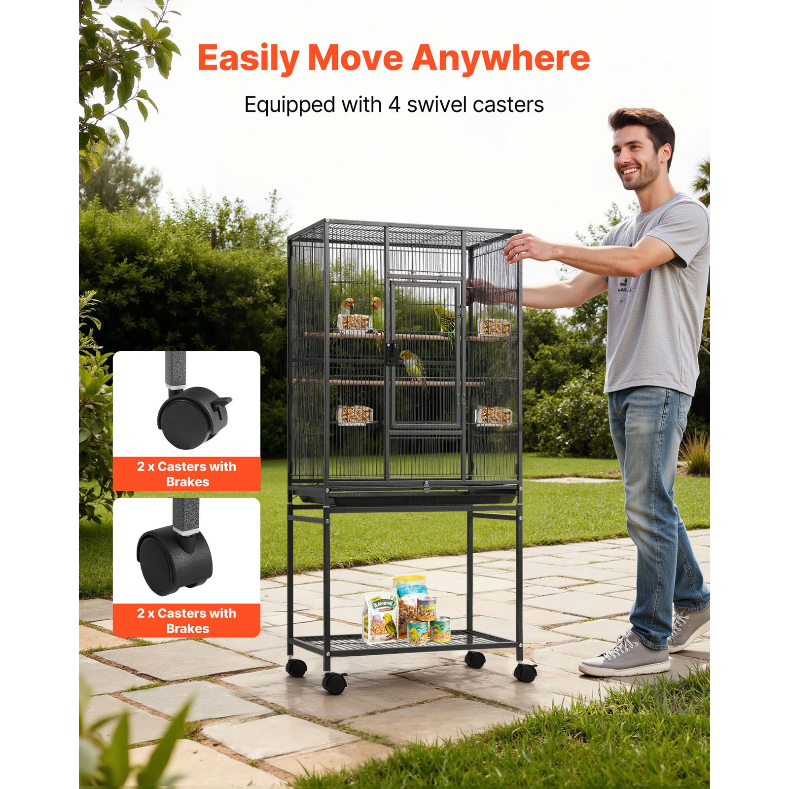 Uimoso Bird Cage with Flat Top, 24.6 x 16.7 x 53.9 inch, Durable Wrought Iron