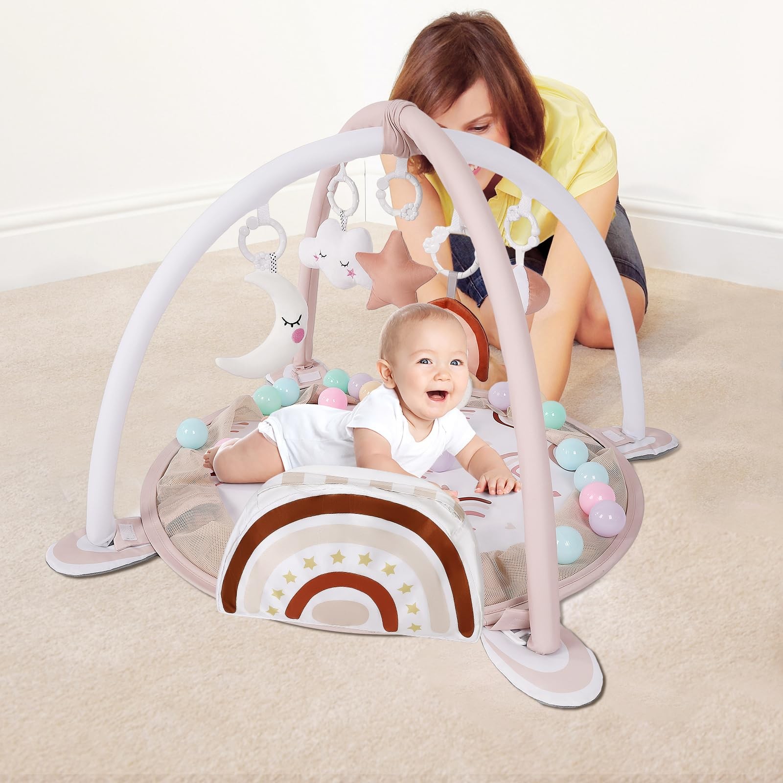 4-in-1 Baby Play Mat Baby Gym, Activity Play Mat for Floor Exercise Gym Ball ...