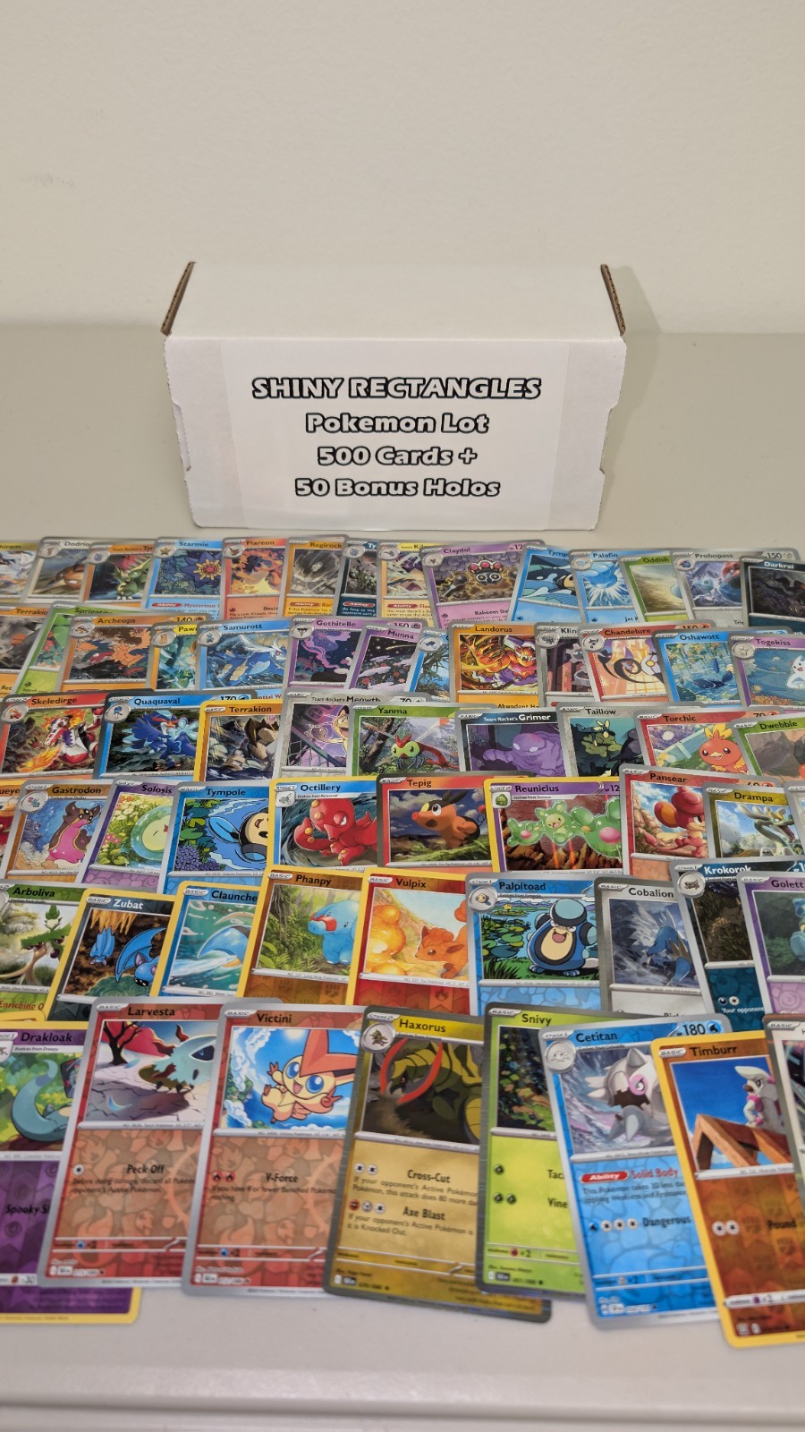 500 Pokemon Card Lot + 50 Holo, Rares, Reverse Foils - Gift Box Bulk Collection
