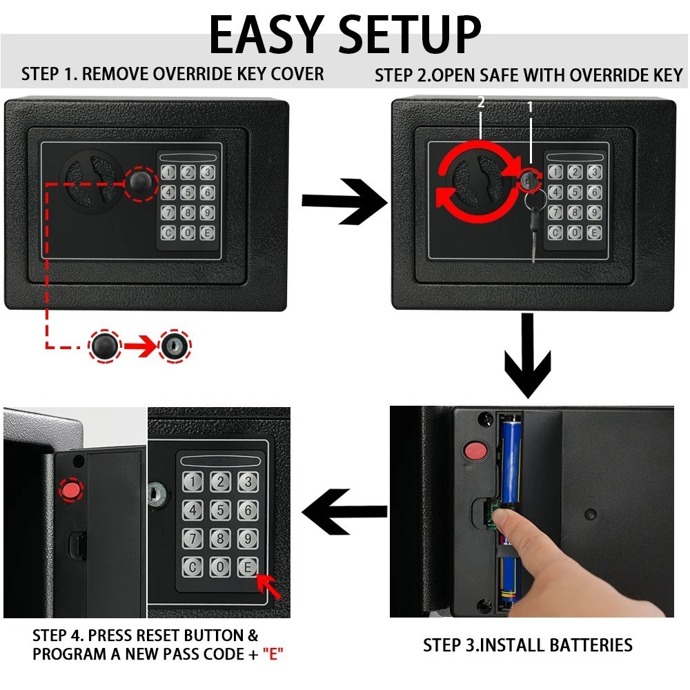 Fireproof Home Safe with Keypad Light & Adjustable Shelf