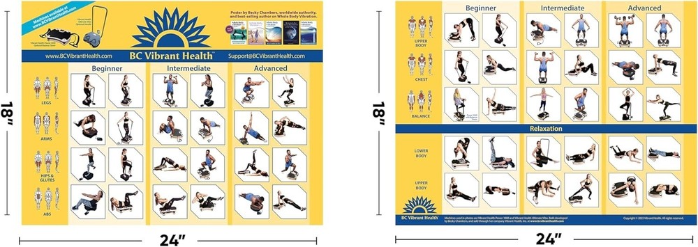 Laminated Full Body Vibration Exercise Chart - 54 Positions, 36"x24"