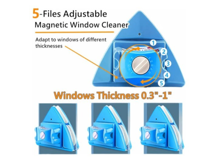 Double-Sided Magnetic Window Cleaner 5-Gear Glider Tool Blue