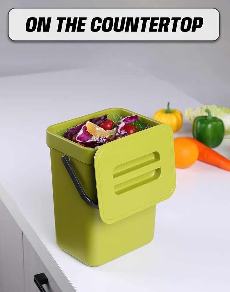 Odorless Kitchen Compost Bucket - 5L Hanging Trash Can with Quick Release Lid
