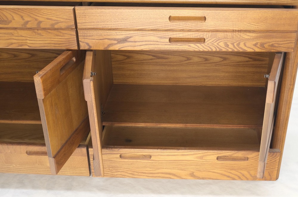 Solid Oak Mid-Century Modern Credenza Server Two Door Compartments Cabinet Mint!