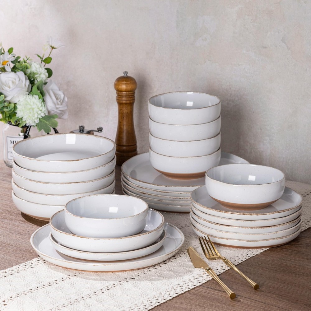 AmorArc Ceramic Dinnerware Sets for 4, 12 Pieces For 4(12Pcs), White
