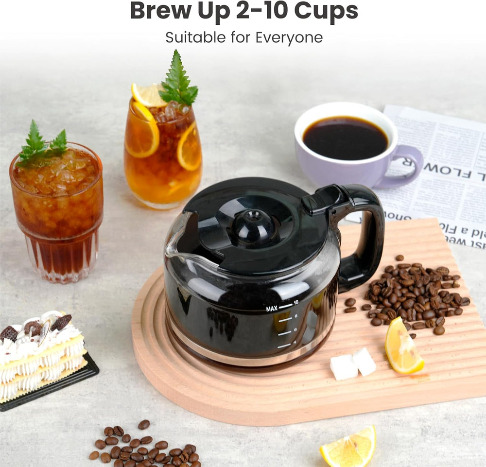 10-Cup Programmable Coffee Maker with Grinder, Timer & Reusable Filter