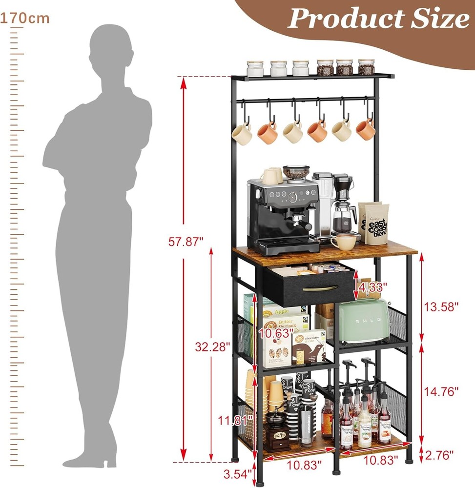 Coffee Bar Stand Station W/ Storage Drawer Extended Worktop Coffee Table