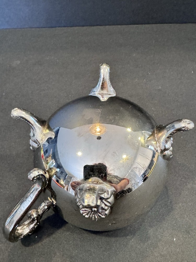 Vintage Silver Plate Creamer ornate on Rococo Floral Handle ~ 3” diameter ￼