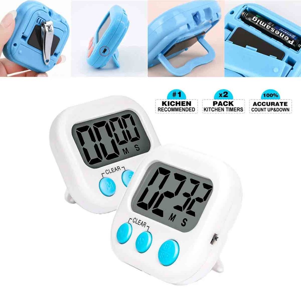 2 x Digital Kitchen Timer Magnetic Cooking LCD Large Count Down Clear Loud Alarm