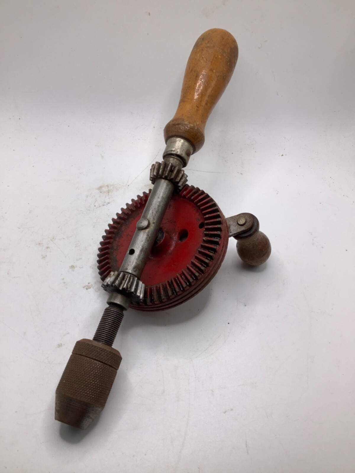 VTG Hand Crank Drill Stanley No 1221 Egg Beater tyle USA Wood Handle