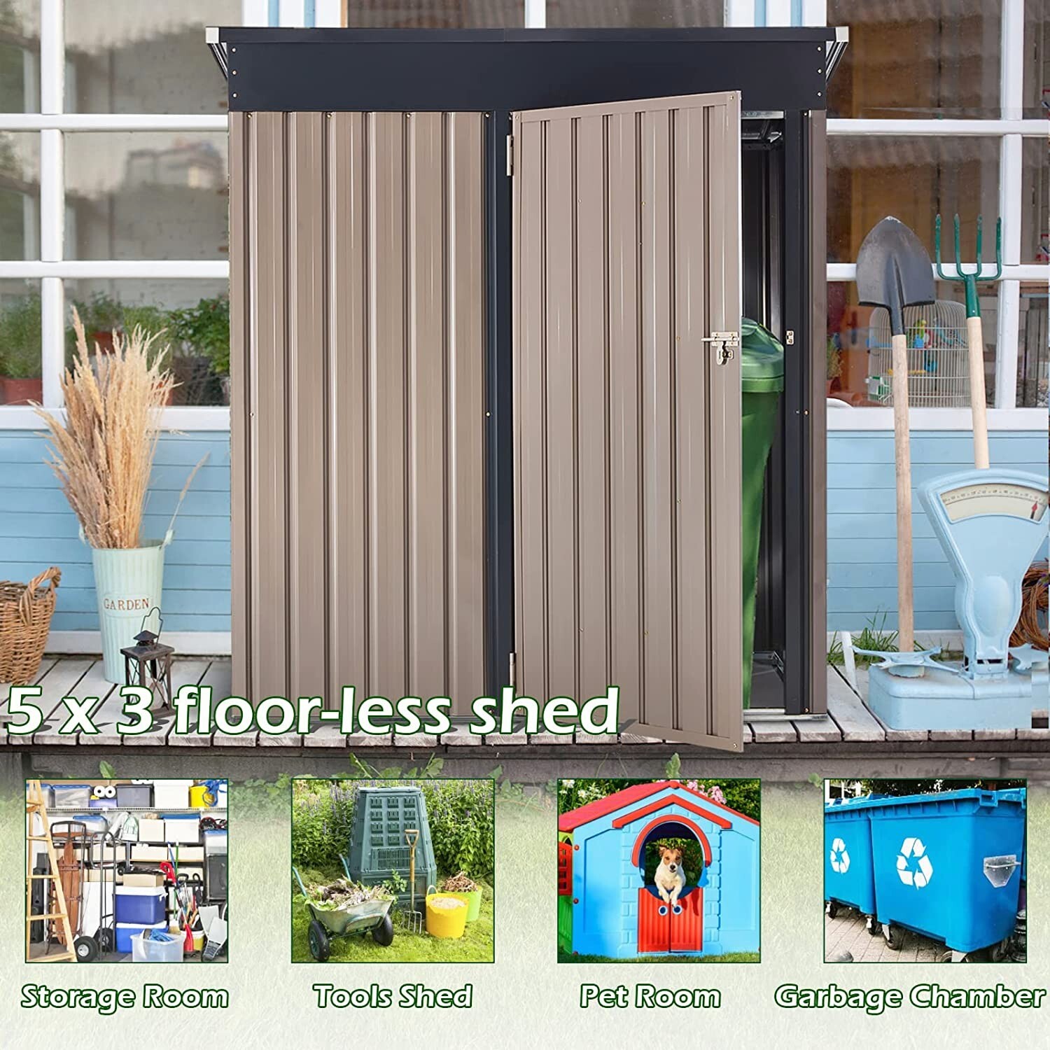 AECOJOY Outdoor Metal Storage Shed with Lockable Door