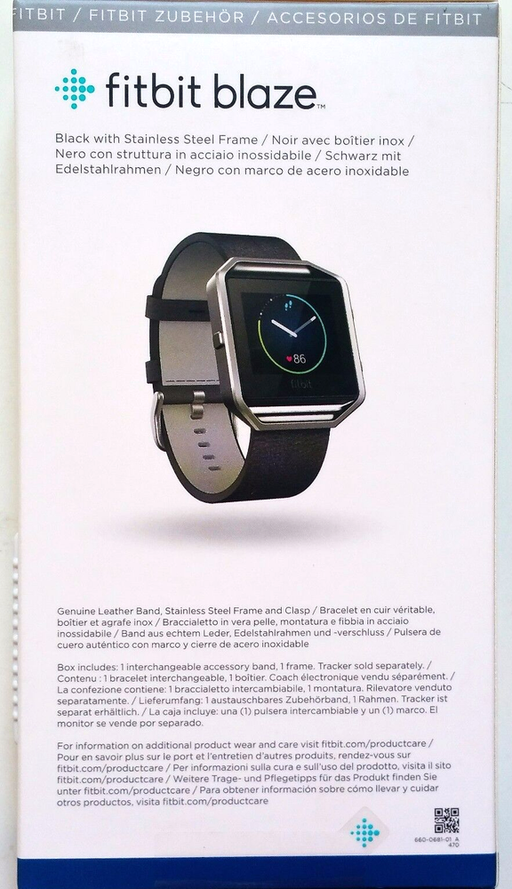 Fitbit Blaze Accessory replacement Leather Wrist Band & Frame Small Black OEM