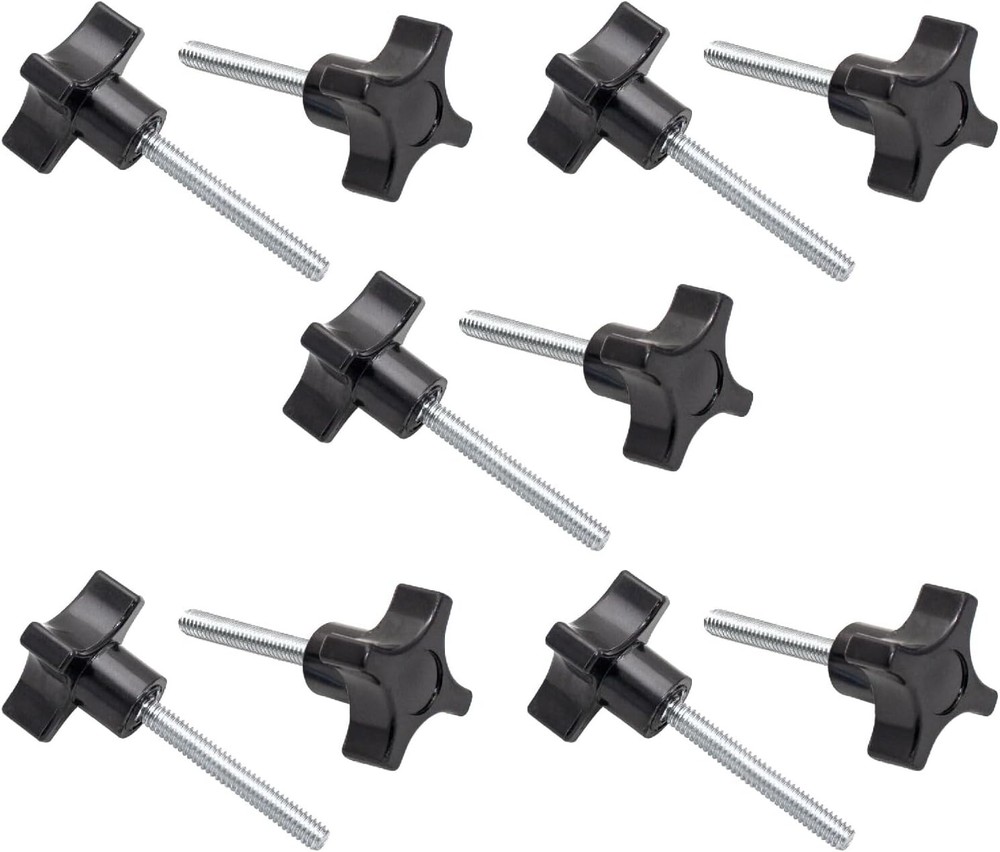 POWERTEC 4-Point Stud Knobs, 1/4"-20 Threaded Thumb Screw Star Knob, 10 PK