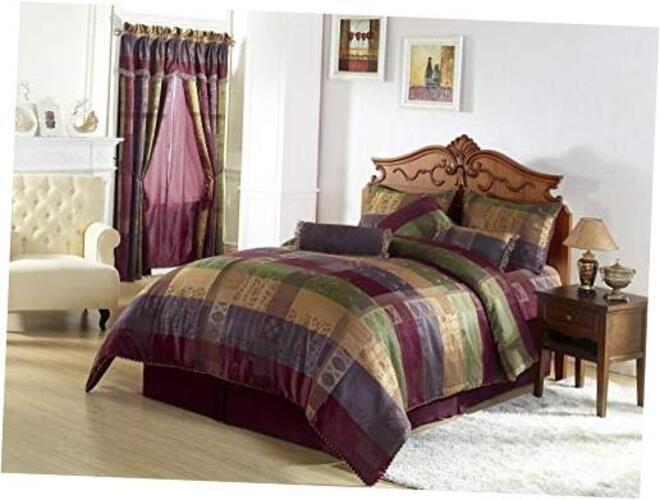 7 Pieces Multi Color Gitano Jacquard Patchwork Comforter Set Size Bedding King