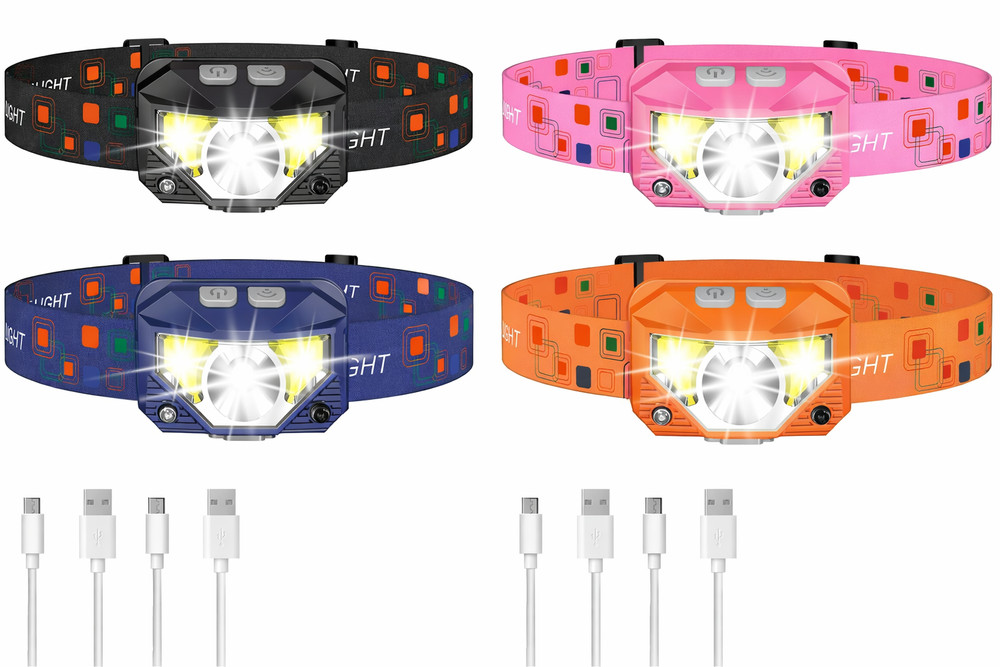 4 Rechargeable LED Headlamp with Motion Sensor & Waterproof Headlight Work Light