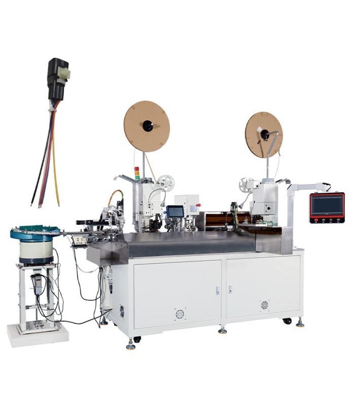 Automatic crimping machine, connector insertion on one side