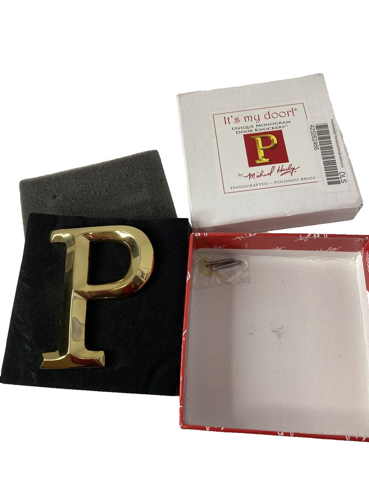 Michael Healy P Monogram Door Knocker Polished Brass Finish Solid Brass 3”