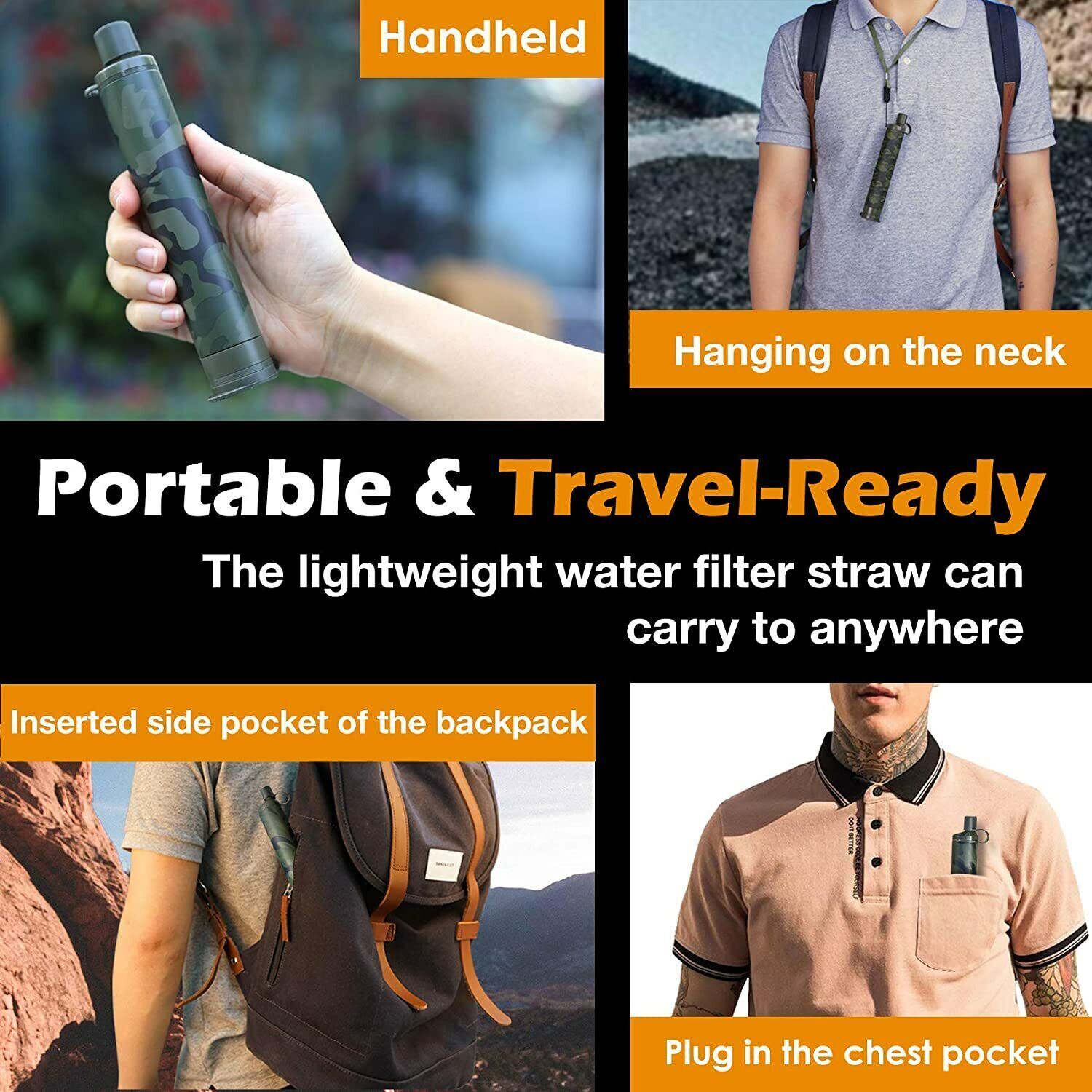 6-PACK Personal Water Filter Straw Outdoor Survival Filtration Purifier Portable