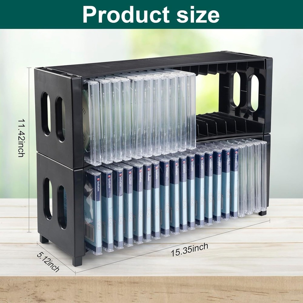 CD Storage Rack, Upgrade 2 Pack Stackable ABS CD Storage Organizer Can Hold 4...