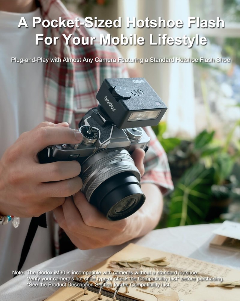 Portable iM30 Mini Flash with Diffuser for Enhanced Photography - GN15 Speedlite