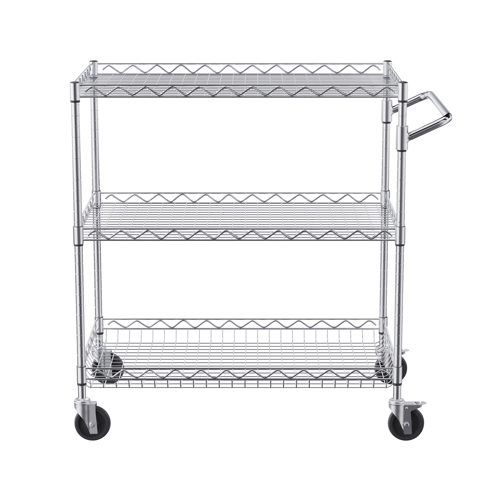 VEVOR 3-Tier Utility Cart Rolling Cart on Wheels 30"x18"x32.4" 661 LBS 6 Hooks