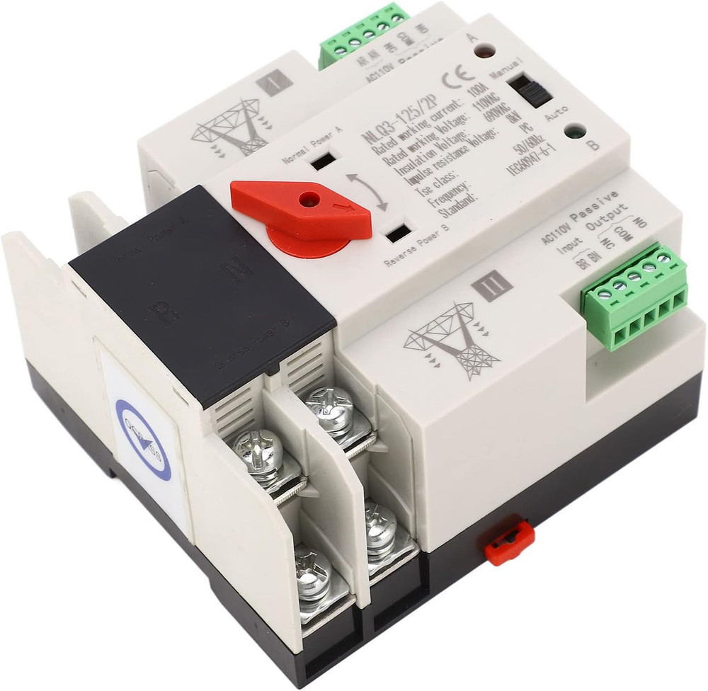 Dual Power Automatic Transfer Switch, 110V, 100A, Silver, PC, Self Throwing and