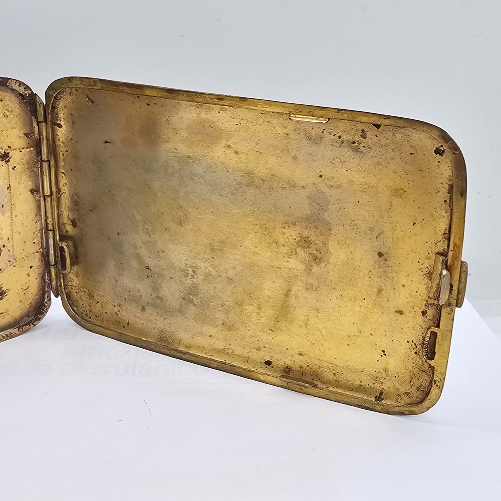 antique spain toledo cigar vesta case damascene dragon rectangular