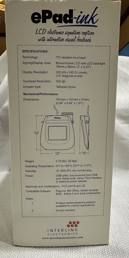 Epad Ink LCD Electronic Signature Capture NEW