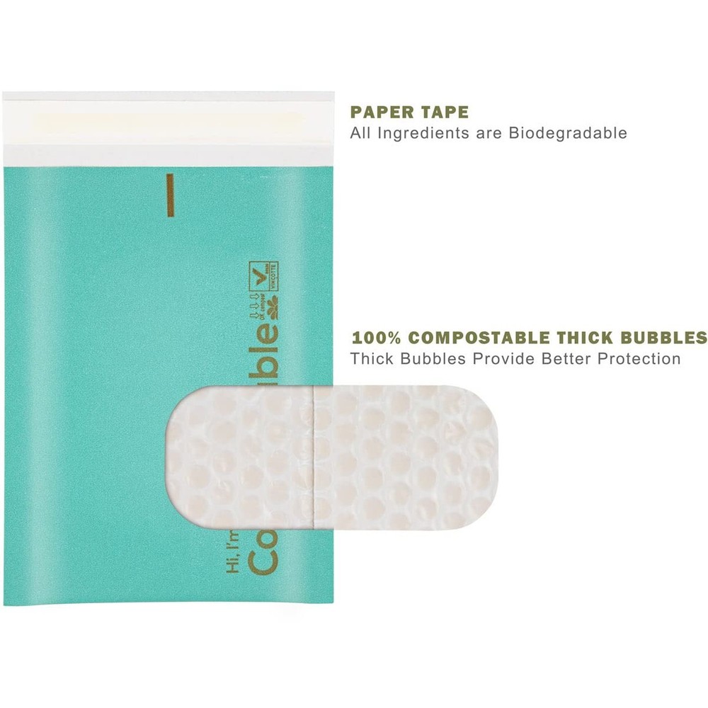 8.5x12 100% Biodegradable Teal Bubble Mailers,25 Count #2 Compostable Padded ...