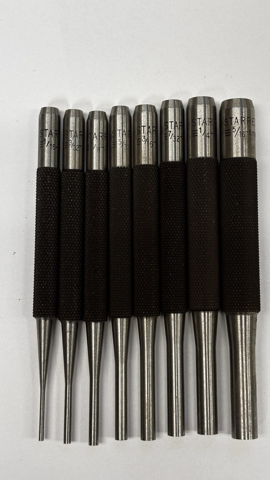Starrett 8pc Drive Pin Punch Set, Sizes 1/16"to 5/16" PIN end Diameters