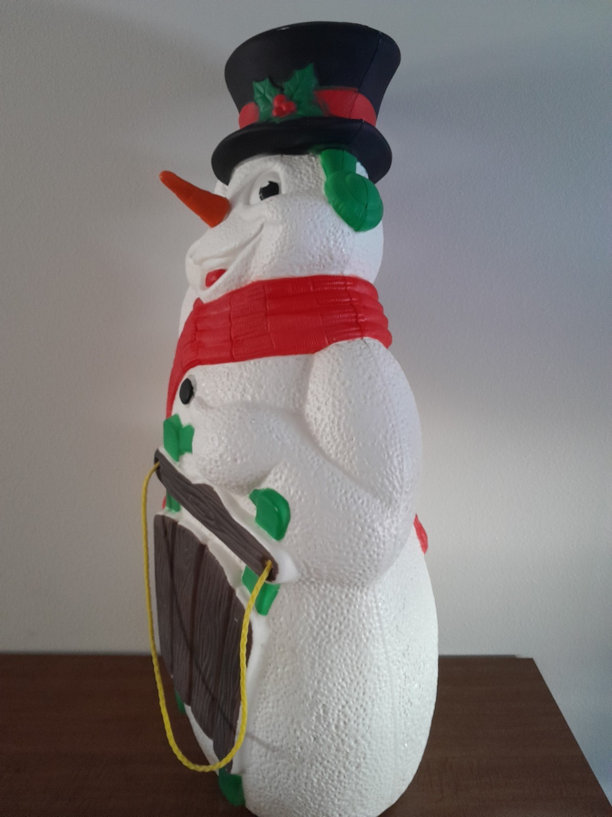 Vintage 2000 TPI Christmas Lighted Snowman with Sled Blow Mold 40" Tall READ