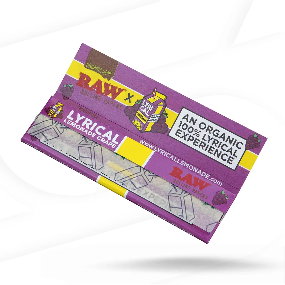 🍇 5 X RAW LYRICAL LEMONADE GRAPE KING SIZE WIDE ORGANIC HEMP ROLLING PAPERS 🍇