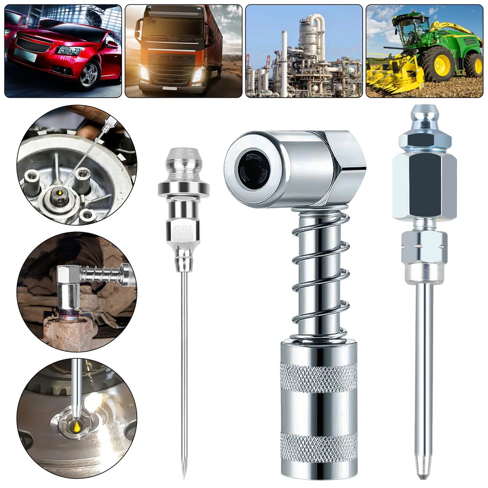 90 Degree Grease Gun Coupler & Needle Dispenser & Injection Needle Tips with Cap