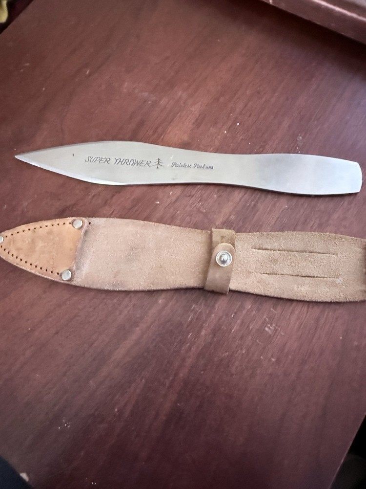 VINTAGE SUPER THROWER KNIFE WITH LEATHER HOLDER