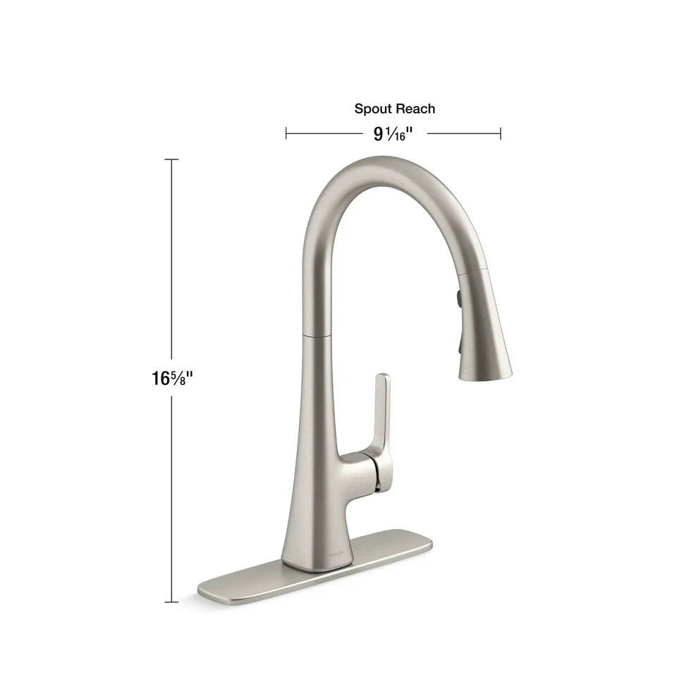 KOHLER GUILD Pull-Down Kitchen Faucet 3-Function Spray in STAINLESS STEEL Opened