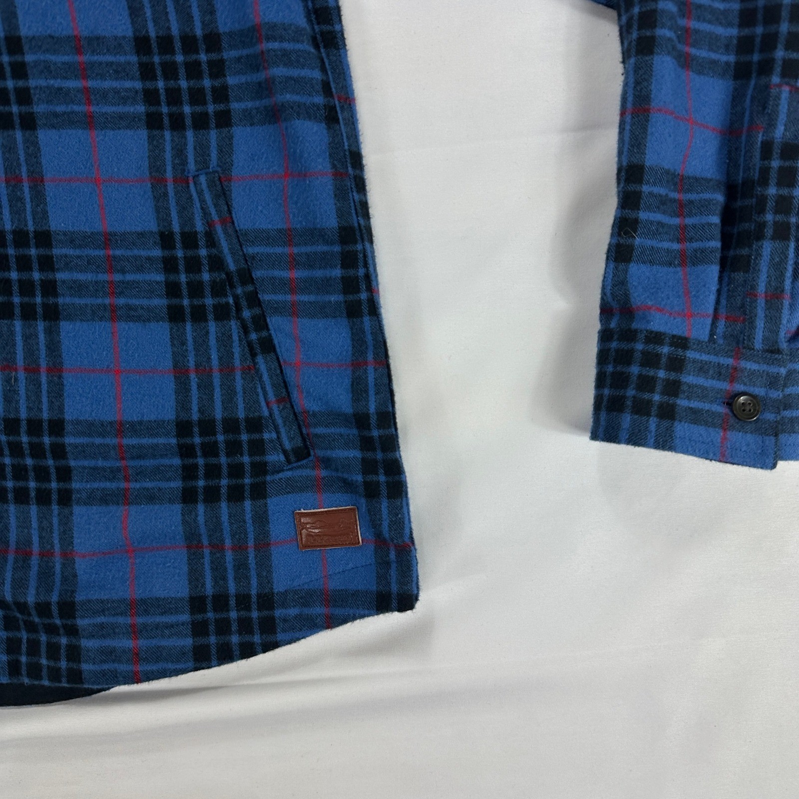 L.L. Bean Flannel Hoodie Blue Black Plaid Cotton Pullover Relaxed Fit Mens Small