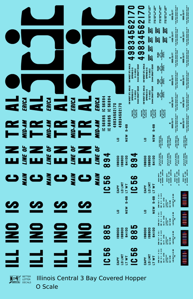 K4 O Scale Decals Illinois Central PS2-CD Covered Hopper Black