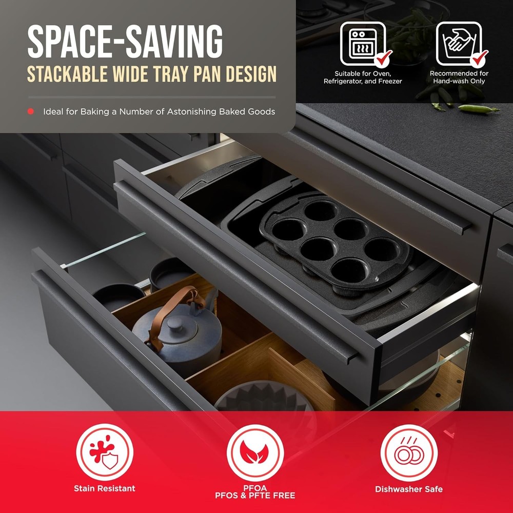 Gray Marble 10-Piece Bakeware Sets, Nonstick Carbon 10 Piece Set,