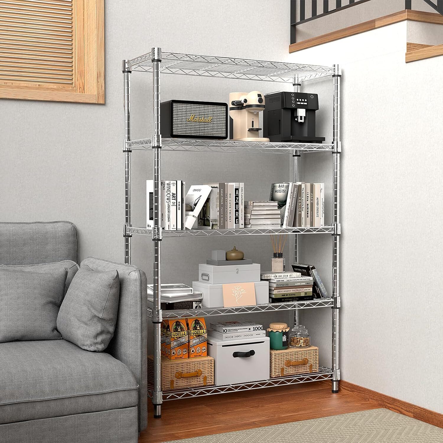 MZG 14'' 24'' 63'' 5-Tier Wire Storage Shelf Steel Shelving Racks Wire Pantry