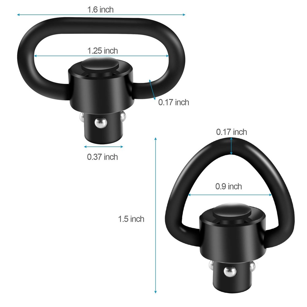 Bengor 4 Pack QD Sling Swivels, 1.25" Loop + D-Loop Quick-Disconnect black