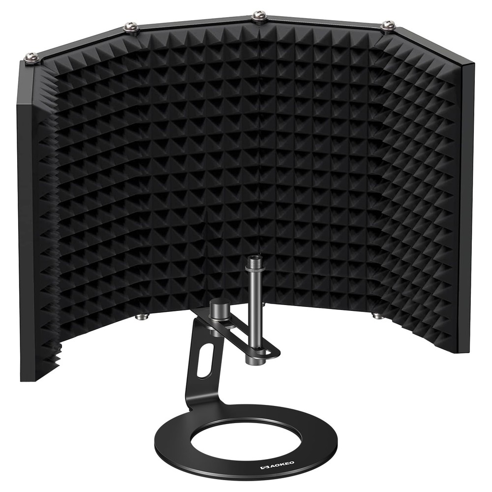 Microphone Isolation Shield, Foldable Mic Shield with Triple Sound Insulation, R