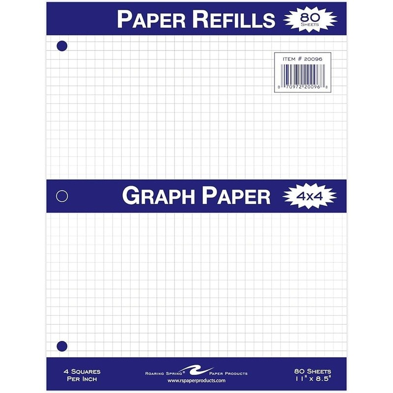 4x4 Graph Paper Loose Leaf 80 Sheets STEM Projects Binder Refill Art Design New