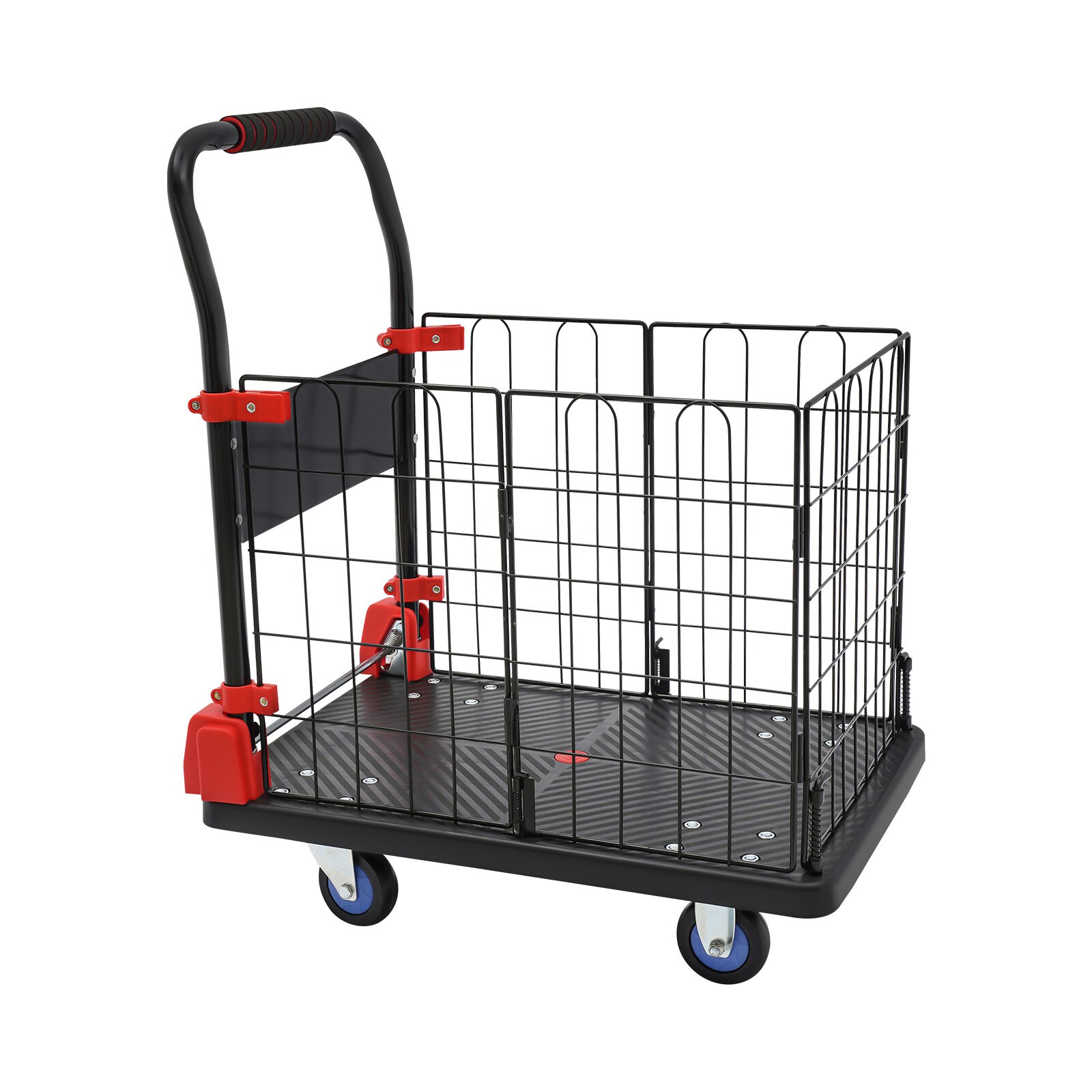 Platform Truck Cart With Cage 2 In 1 Heavy Duty Push Cart Dolly 330lbs Capacity