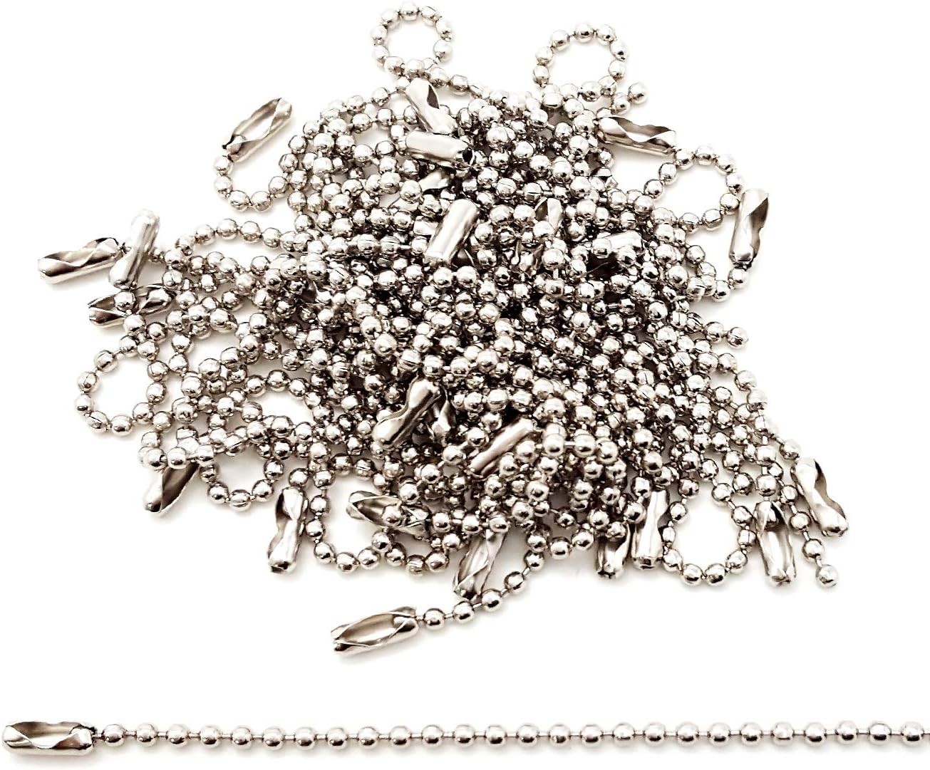 50-Pack 4-Inch Ball Chains with Connectors, 3.2mm Stainless Steel Beaded Chain f