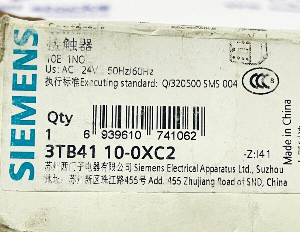 SIEMENS 3TB4110-0XC2 Contactor