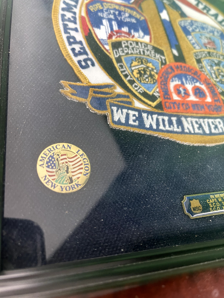 World Trade Center Fallen Heroes Patch & 9/11 Pins Frame