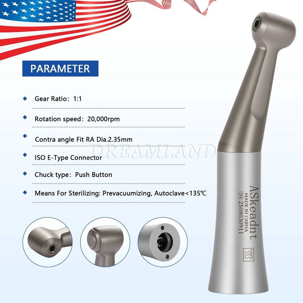 NSK Style Dental Slow Low Speed Contra Angle Handpiece Push Button E-type
