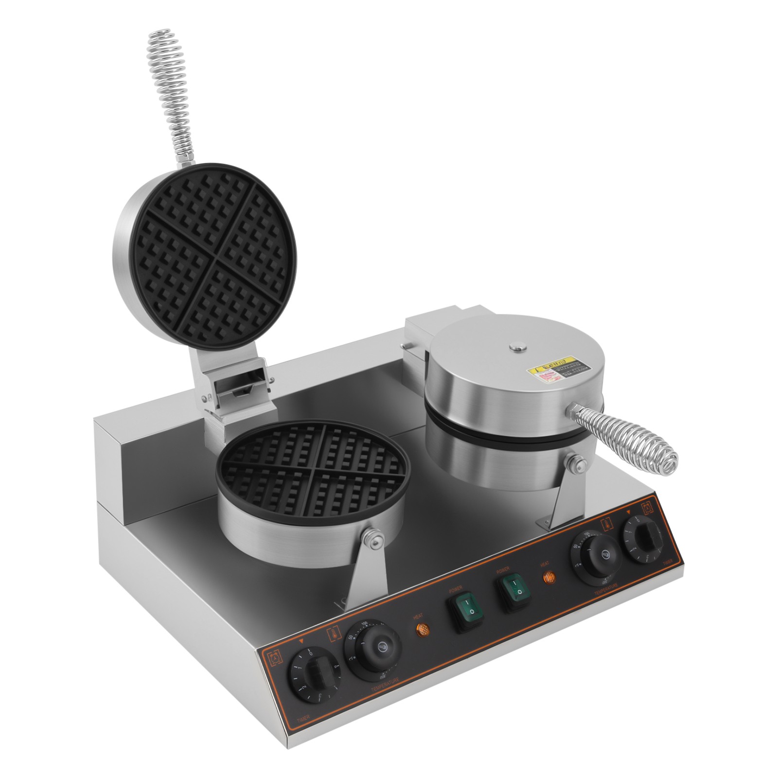 Dual Heating Plates Waffle Maker 2.4kW Adjustable Temp/Time Non-Stick Mold