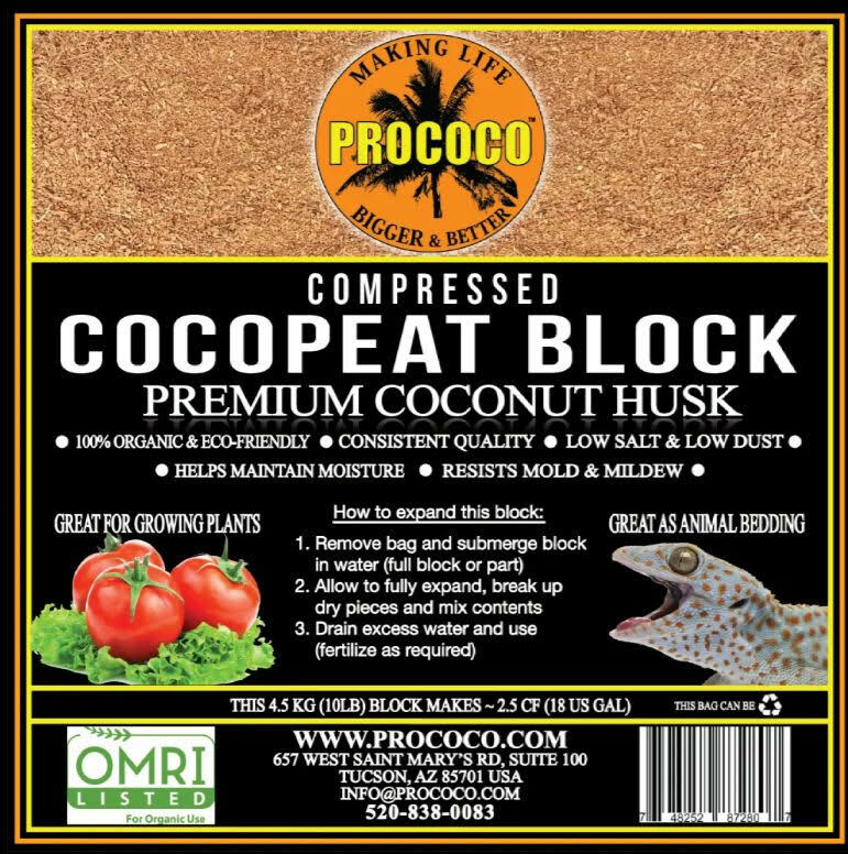 Prococo COCO CHIP - Single block Coco Husk | Organic Coir - Reptile Plants soil